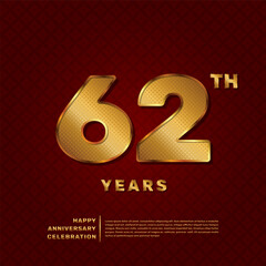 Vector template for a 62 year anniversary celebration with a golden pattern number concept. Vector template design