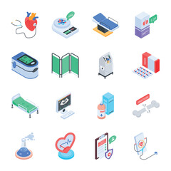 Set of Medical Equipment Isometric Icons 

