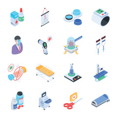 Set of Medical Equipment Isometric Icons 

