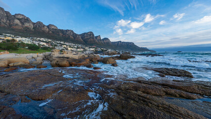 Twelve Apostles mountain range captured from Camps Bay, Cape Town, South Africa