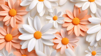 Elegant 3D Daisies in White and Peach