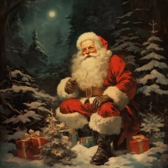 Vintage Santa Claus Merry Christmas Illustration, nicholas, nikolaus, generative ai