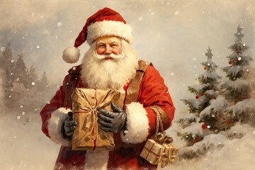 Vintage Santa Claus Merry Christmas Illustration, nicholas, nikolaus, generative ai