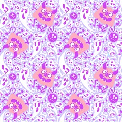 Halloween monsters seamless pumpkins and ghost and bones pattern for wrapping paper and fabrics and linens