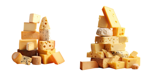 Various types of cheese on transparent background