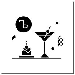 Cocktail party glyph icon. Cocktail reception. Celebration organized for purposes of social or business networking. Party concept. Filled flat sign. Isolated silhouette vector illustration