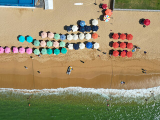 Vibrant Beach Umbrellas at the beach: Aerial View in Acapulco - Horizontal Shot