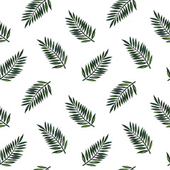 Seamless pattern with tropical palm branches. Watercolor illustration, hand-drawn. Designed for textiles, backgrounds, prints, office.