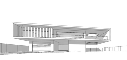 Architectural sketch of a building 3d