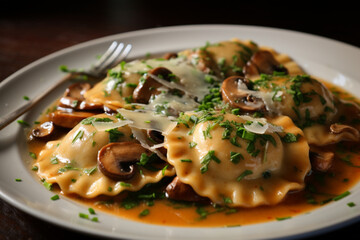 Mushroom Ravioli. Mushroom Ravioli pasta mushroom mus, Generative Ai