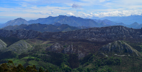 Travelling by car to mountain view points in Asturias, North of Spain, Picos de Europa mountain range