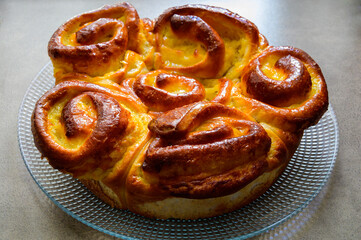 Obraz na płótnie Canvas Fresh homemade baked sweet brioche cake, French cuisine