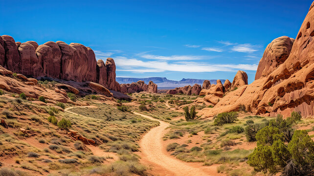 Arches National Park is viewed down to the canyon floor