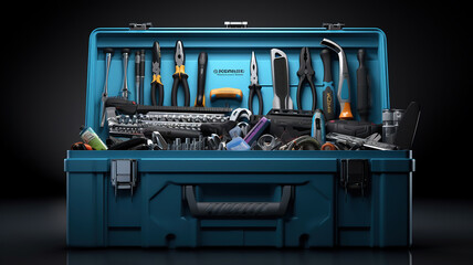 An organized toolbox filled with different tools - obrazy, fototapety, plakaty