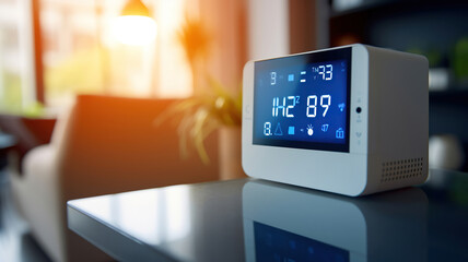 A smart thermostat regulating the temperature of the house