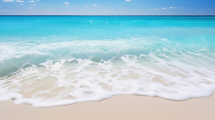 Fototapeta na wymiar Clear turquoise waters caress the white sandy shore