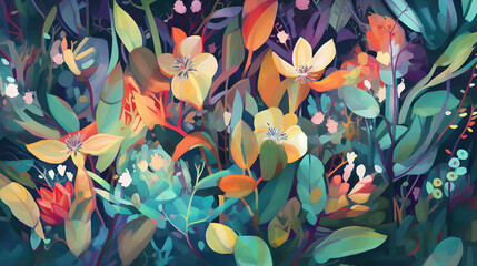 abstract painting of plants and leaves - floral design- generative AI