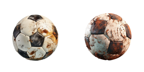 Soccer ball covered in dirt on transparent background