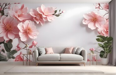 Decorative floral interior design mockup with copy space text, interior banner 
