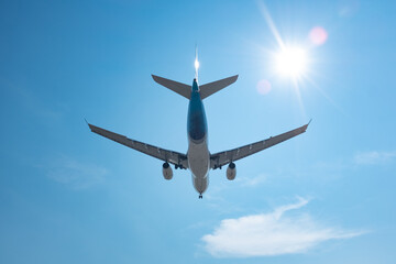 Airplane arriving in the sunset in Toronto Canada