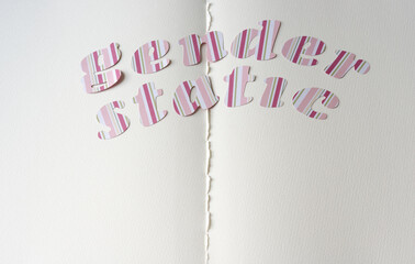 "gender static" on blank paper with torn page element