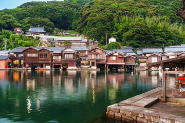 Fototapeta na wymiar Funaya Boat Houses on Ine Bay in Kyoto, Japan