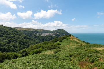 Fototapeta premium View from Countisbury hill of Lynton and Lynmouth in Devon