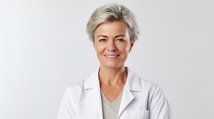 Smiling medical doctor woman with stethoscope. Isolated over white background - Powered by Adobe