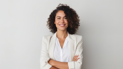Portrait of a woman with a financial expert who is ecstatic about the success of her accountancy firm. Investor, finance, and female accountant in her company's entrance for investment and trade - obrazy, fototapety, plakaty