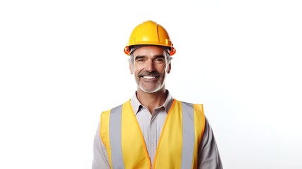 portrait of a smiling architect, engineer or construction worker isolated on white background