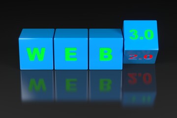 web3 text on blue cube black floor 