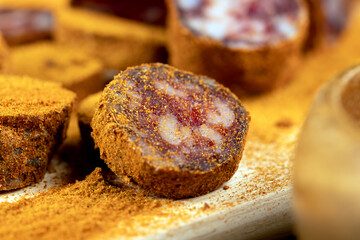 fresh dried pork sausage in turmeric