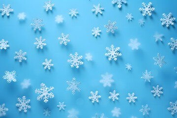 Christmas blue winter background with snowflakes