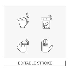  Smoking line icons set. Bad habit. Unhealthy addiction. Business concepts. Isolated vector illustrations. Editable stroke