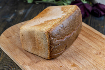 rectangular fresh and soft bread on the table
