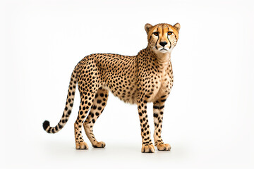 Cheetah isolated on a white background. Animal right side view portrait.