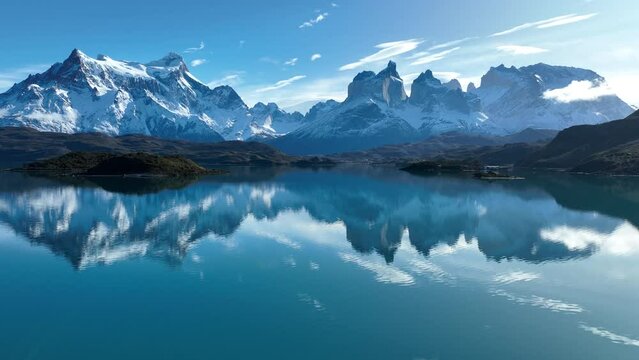 National Park Of Torres Del Paine In Ultima Esperanza Chile. Snowy Mountains. Glacial Scenery. Ultima Esperanza Chile. Winter Travel. National Park At Torres Del Paine In Ultima Esperanza Chile.