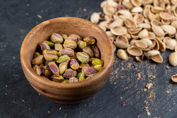 peeled fresh crunchy pistachios, green nuts pistachios