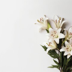 Fototapeta premium Generative AI : A beautiful floral arrangement with white lilies for congratulations A bouquet of flowers isolated on a white background