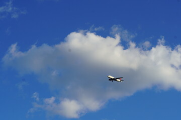 blue sky white cloud with air plane