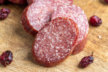 Sausage of moose meat cut into pieces