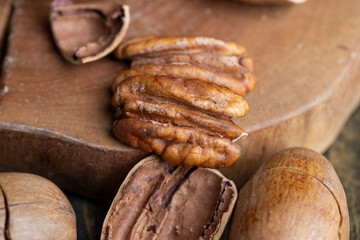 Pecan in a shell on the table