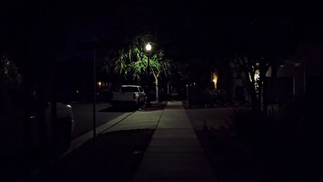 Eerie Exploration: A First-Person-View (FPV) Stroll down a Hauntingly Dark Sidewalk