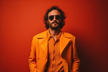 Fototapeta premium Man in yellow retro suit and dark glasses
