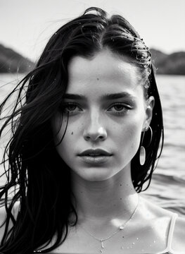 Black and white portrait in ocean