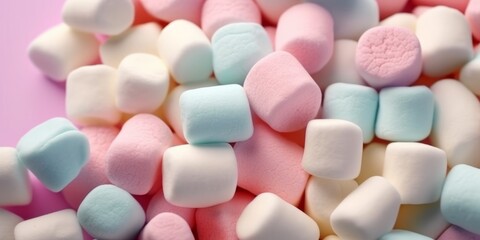 Colourful marshmallow as a pastel candy backdrop. AI generated digital design. 