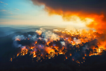 Aerial view of burning forest