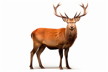 Red Deer isolated on a white background. Animal right side view portrait.