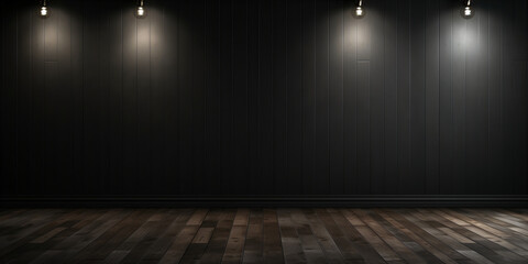 empty dark room with spotlights and copy space 