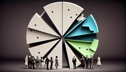 3d rendering people in front of symbol of pie chart on background, Ai generated image